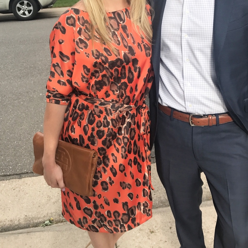 Orange leopard silk tie dress